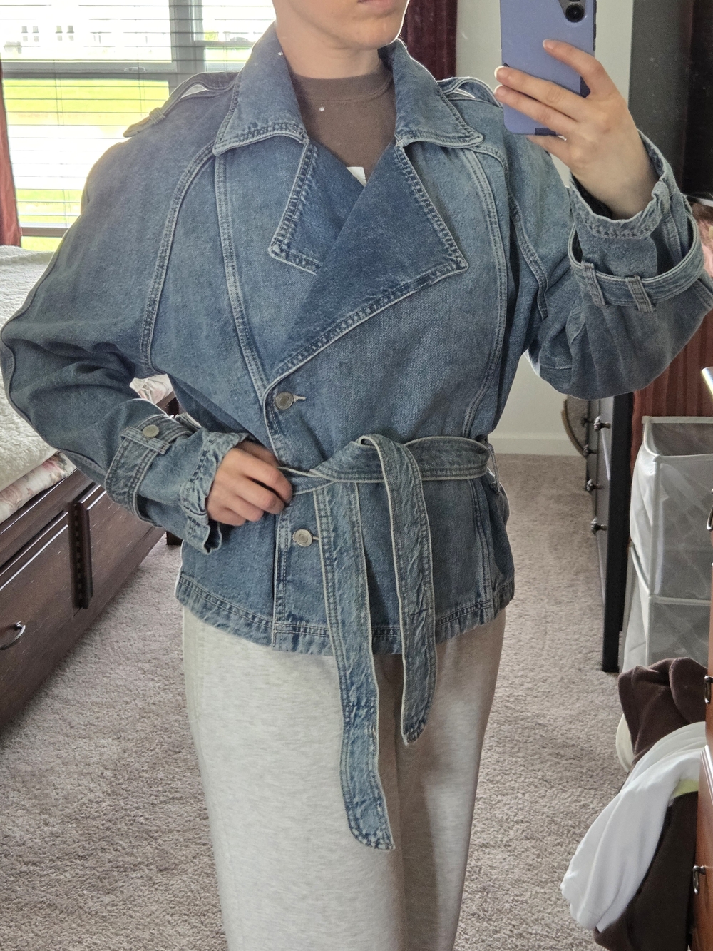 Guess Light Blue Denim Biker Jacket With Belt